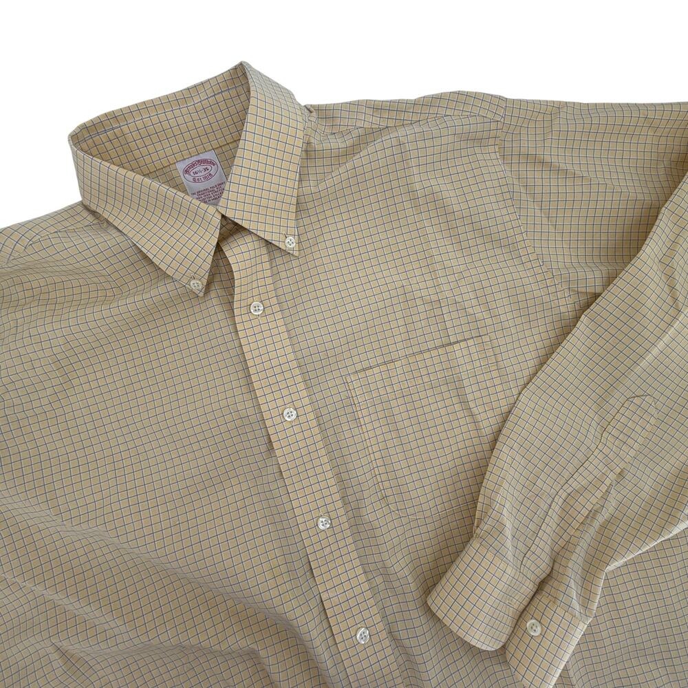 Brooks Brothers Shirt Mens 16.5‎ Yellow Check Dress Button Up Long Sleeve